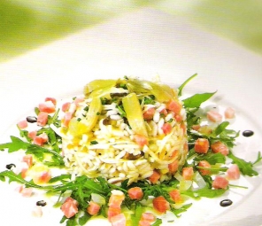 INSALATA DI RISO CON PROSCIUTTO AFFUMICATO E SOTTACETI